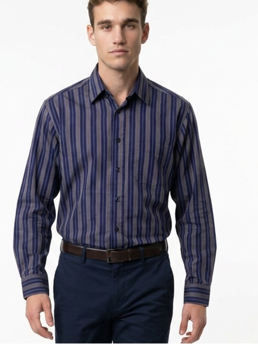 Sarar Men's Blue Striped Long Sleeve Button-Up Shirt Size‎ L Casual